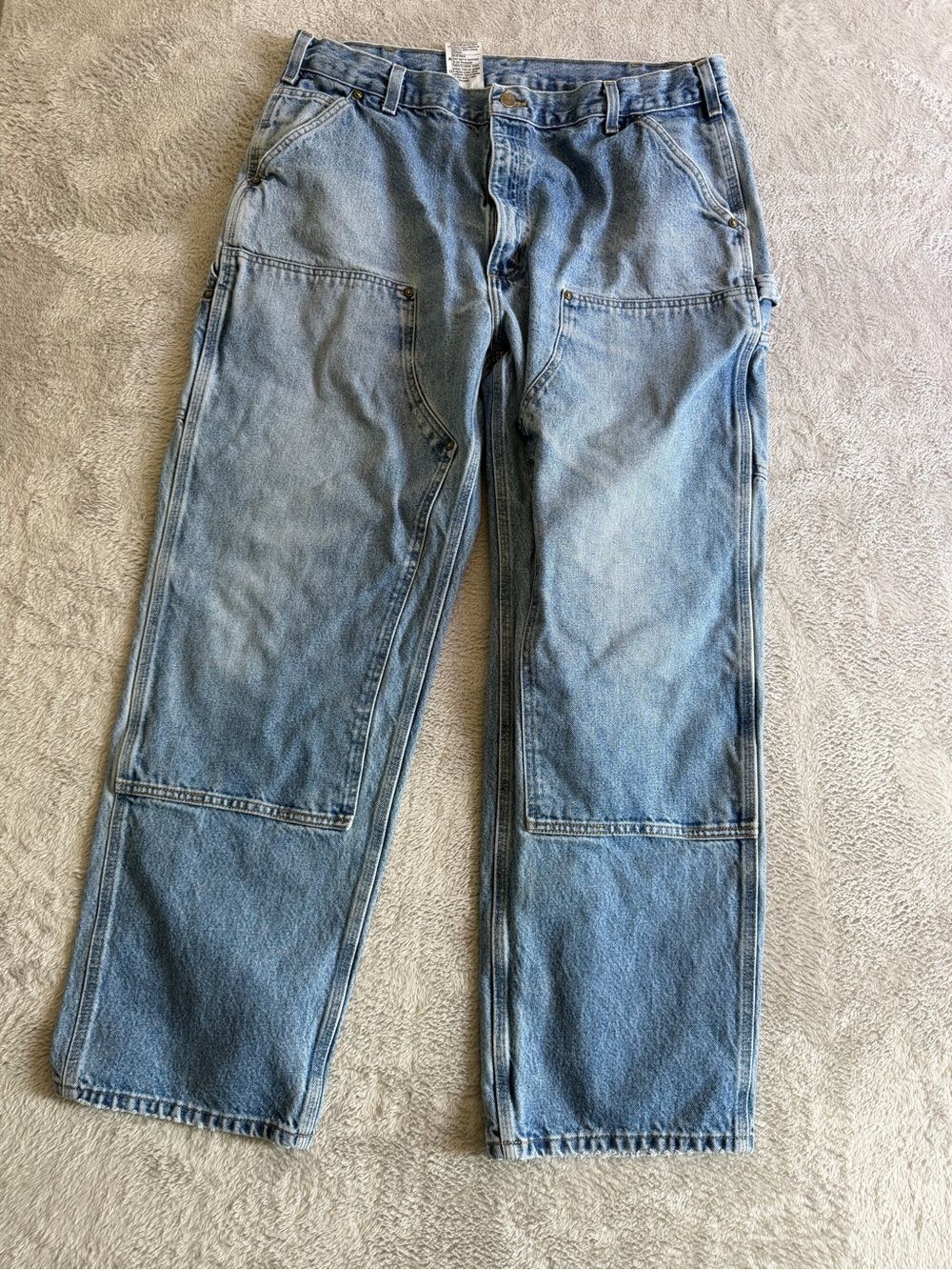 Vintage Carhartt Double Kneww Light Blue Relaxed Fit Work Jeans 40x32